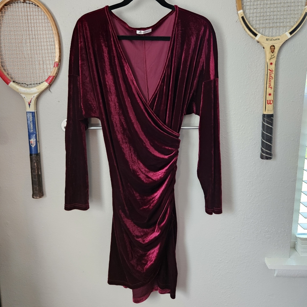 Zaberry long sleeve Red velvet Bow Ruche dress size XL Holiday Christmas Festive